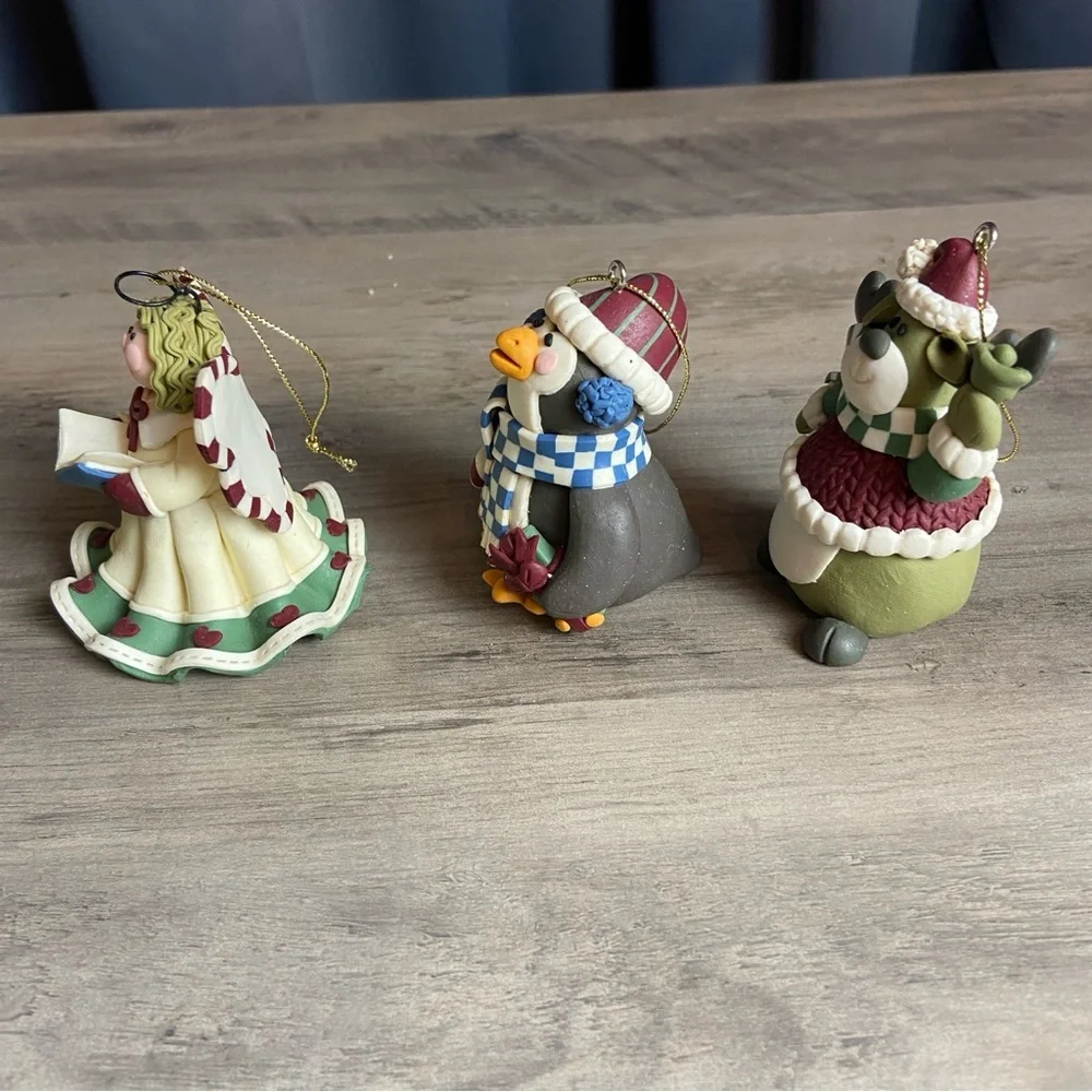 Lot of 3,‎ Polymer Clay Christmas Ornaments, Angel, Penguin, Reindeer